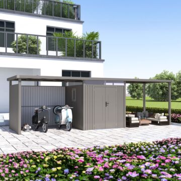 Rockford Lagos 100 metalen tuinhuis met 2x overkapping & 1x wandenset grijs